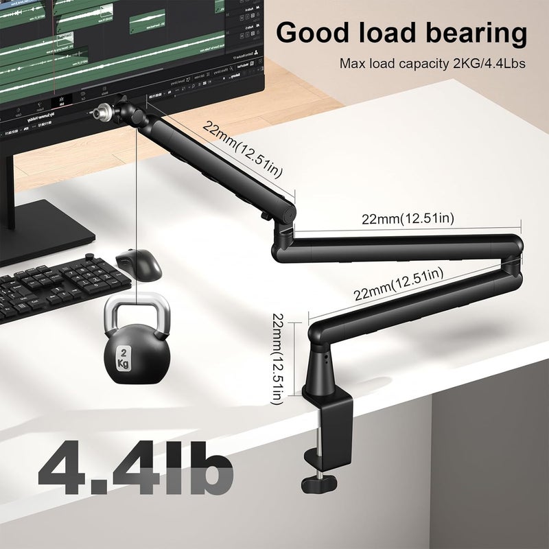 Aokeo Microphone Arm, AK-55i Desk Low Profile Adjustable Mic Boom Arm Stand,Suitable For Blue Yeti,Snowball iCE, HyperX QuadCast,SoloCast,Elgato Wave,Etc - Image 4